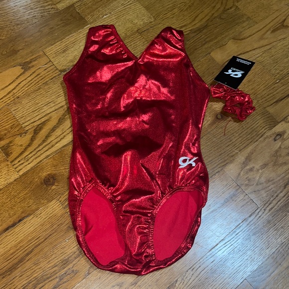 NWT red metallic GK gymnastics tumbling dance leotard size AL - Picture 1 of 7